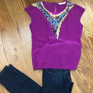 Trina Turk silk top- sequin accents